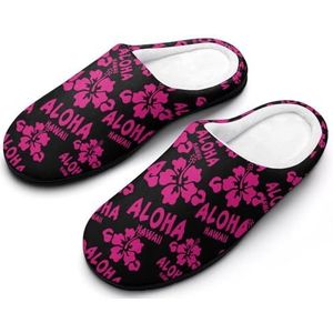 Aloha Hibiscus Bloem Winter Warme Heren Slippers Rubberen Zool Comfortabele Katoenen Huis Schoenen Voor Dagelijks Dragen, Stijl 10, 13-14（46-47）