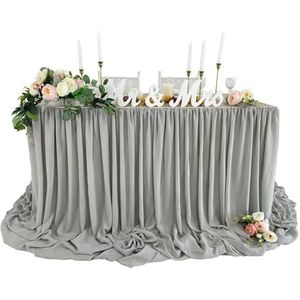 Tafelrokversiering, Chiffon tafelrok extra lang 6FT & 9FT doorschijnend tafelkleed for babyshowers verjaardagen taartdecoratie veelkleurig(Grey,9ft x145cm drop)