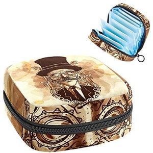 Periode Pouch Draagbare Tampon Opbergtas,Tampon Houder voor Portemonnee Vrouwelijke Product Organizer,Steampunk Man, Meerkleurig, 4.7x6.6x6.6 in/12x17x17 cm