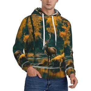 WOmeng Herten Beer Moose Print Mannen Mode Hoodie Trui Casual Wear Voor Gift Voor Papa Man Vriend, Zwart, XS