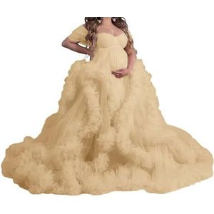 WSEYU Mouwloze tule zwangerschapsjurken voor vrouwen met bustier babyshower, zwangerschapsjurken, grote maten, Champagne, 32