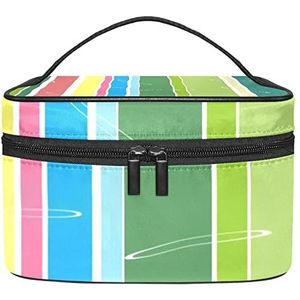 Kleurrijke dierenriem patroon make-up tas voor vrouwen meisjes cosmetische tassen met handvat reizen make-up organizer tas, Groen Geel Blauw Rood Strepen Patroon, 8.9x5.9x5.4 Inches, Make-up zakje
