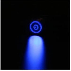 Waterdichte metalen drukknop, 19 mm led-licht, kortstondige vergrendelingsbevestiging, autobel, automatische motorstart, pc-voeding 12 V 24 V (kleur: blauw, maat: LATCHING