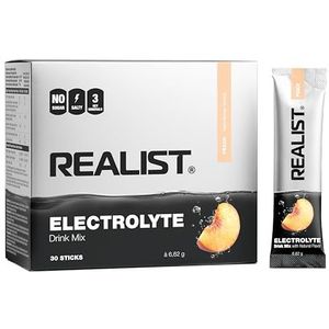 REALIST Elektrolyten zonder suiker, elektrolytenpoeder met 1000 mg natrium, 330 mg kalium en 60 mg magnesium voor elektrolytenbalans, snelle hydratatie, sport, KETO, vasten (30 sticks, perzik)