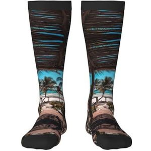 Strand palmbomen volwassen grappige 3d sokken crew sokken nieuwigheid sokken gag geschenken, zachte gezellige sokken., Zwart, Eén Maat