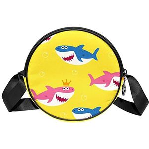 Messenger Bag Cartoon Crown Shark Crossbody Tas voor Vrouwen Rond, Meerkleurig, 6.7x6.7x2.3 in, Sling Rugzakken