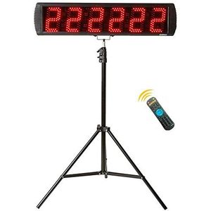 GANXIN Led-stopwatch voor wedstrijden, 6 cijfers, 13 cm grote cijfers, met statief, down-/hoogtelfunctie, met afstandsbediening