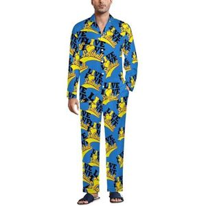 Live Love Softball pyjama voor heren, tweedelige pyjamaset met knopen, nachtkleding met lange mouwen, top en broek, loungewear