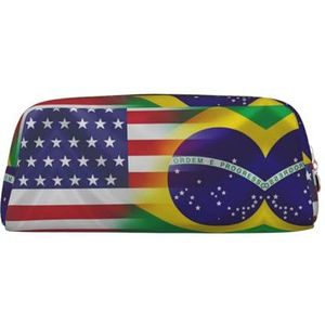 Amerikaanse en Braziliaanse vlaggen afdrukken potlood tas multifunctionele opslag voor school, kantoor en reizen, Goud, Eén maat, Schooltas