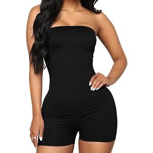 TTPSRY Strapless jumpsuit dames overall kort overall kort elegant mouwloos casual jumpsuit, Zwart, S