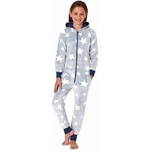 Normann Pyjama voor meisjes, jumpsuit in sterrenlook van behaaglijk warm coralfleece, blauw, 164 cm