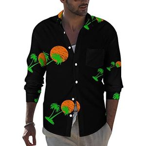 Palm Tree Sunset heren revers lange mouw overhemd button down print blouse zomer zak T-shirts tops M