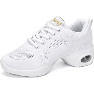 Hiuzylqx Ademende dansschoenen voor dames, veterschoenen voor jazztraining met luchtkussen, gespleten zool en platform atletische wandeldansschoenen,B,34 EU