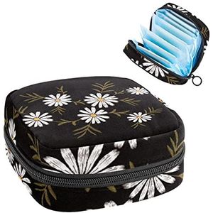 Maandverband Opbergtas, Menstruatie Cup Pouch Tampon Bag, Periode Pads Houder Organizer voor Vrouwen Meisjes, Borduurwerk Daisy Bloem