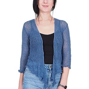 Mimosa Dames Gehaakte Bolero Glitter of Plain Super Stretchy Lace Fish Net Tie in Taille Bolero Open Vest Past UK 6-28, Donkere Denim, Eén Maat