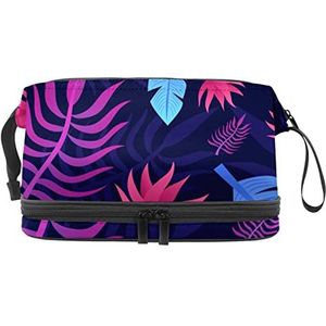 Grote capaciteit reizen cosmetische tas,Blad Paars,Make-up tas,Waterdichte make-up tas Organizer, Meerkleurig, 27x15x14 cm/10.6x5.9x5.5 in