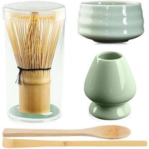 5 stuks Matcha theeset, matcha set met matcha bezem, matcha schaal van keramiek, bamboe bezem matcha bezem, bezemhouder van keramiek, handgemaakte matcha kom, matcha accessoires, cadeauset