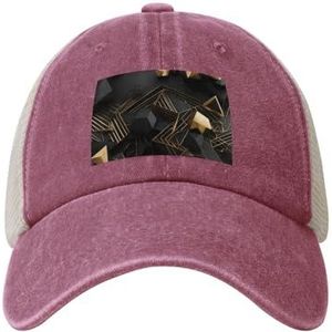 Zwarte en gouden geruite cowboy mesh honkbalpet, polohoed, trucker, uniseks stijl hoofddeksels, snapback verstelbaar, heren vrouwen zwart, Rood, Eén Maat