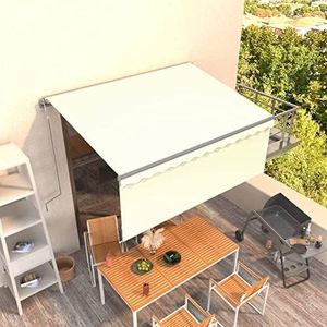 Rantry Automatisch intrekbaar zonnezeil met zonnedak, 3 x 2,5 m, crème, buitengordijn voor privacy, balkon, terras