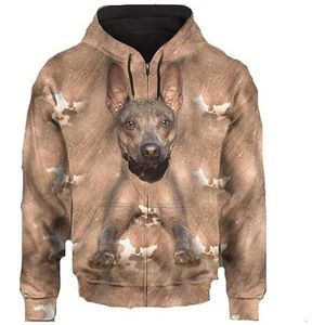 JJCat Mannen met capuchon lange mouwen 3D-print hondenserie Ponte-Oldman Hound Design ritssluiting gebreide jas sweatshirts (L, bruin 5)