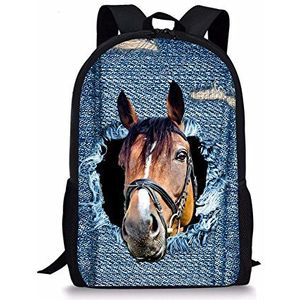 CHAQLIN 3D paard patroon school boek tas schouder rugzak voor jongens, Paard-3, Eén maat, School Rugzak