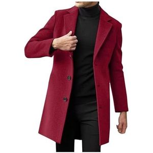 Lange Winterjas For Heren Herenjas Winter Warme Bovenkleding Zakelijke Outfitjas Slim Fit Casual Wollen Jas Trenchcoat Met Knoopsluiting M-5XL(Rouge,XL)