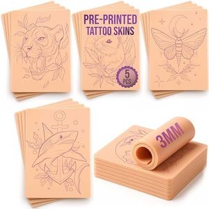 Stencil Skins Voorbedrukte tattoo-huidset, 5 vetgedrukte ontwerpen, 3 mm siliconen nephuidtattoo-kit, ideaal voor schaduw, lijn- en kleurpraktijk voor kunstenaars en leerlingen, neo-traditioneel