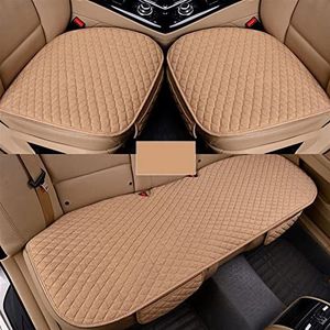 Stoelhoezen Beschermhoezen Autostoelhoes Beschermer Linnen Universele Voorkant Rug Vlas Auto Kussen Pad Mat Rugleuning(Beige)