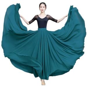 Flamencorok for vrouwen, 720 graden, volle cirkelvormige swingrok, Spaans danskostuum, volwassen, vloeiende, geplooide gelaagde rok for optredens, Halloweenfeest, rode krijtthema-outfit(Peacock blue_L