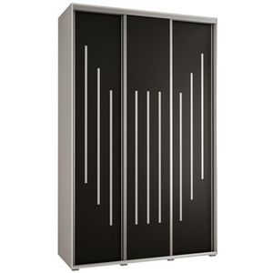 MEBLE KRYSPOL Davos 8 150 Kledingkast met drie schuifdeuren voor slaapkamer - Moderne opbergkast, kledingroede en planken - 235,2x150x45 cm - Wit Zwart Zilver