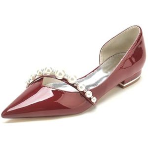 EICOFF Trouwschoenen Flats Dames Gesloten Teen Lage Hakken Pumps voor Vrouwen Parels Slip-op Bruidsschoenen Bruiloft Party Werk Sandalen,Burgundy,36 EU