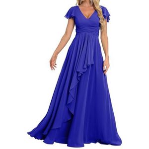 Prinses Bruidsmeisjes Jurken Flutter Mouw Galajurken Chiffon Formele Avondfeest Maxi Jurk met Split ZM189, Koninklijk blauw A, 32