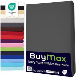 Buymax Hoeslaken, 60 x 120 cm, dubbelpak, 100% katoen, kinderbed, hoeslaken, baby, bedlaken, jersey, matrashoogte tot 15 cm, kleur antraciet