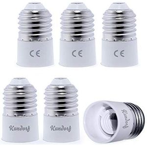 Kundorf 6 stuks lampvoet lamphouder adapter converter E27 naar E14 fitting voor LED halogeen energiespaarlampen wit