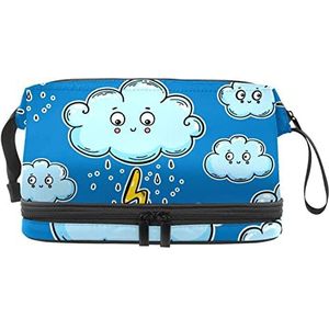 Dubbellaags Cosmetische Tas Wolken Draagbare Make-up Tas Reizen Organizer Pouch Voor Vrouwen Meisjes Toiletries Tassen, Meerkleurig, 27x15x14 cm/10.6x5.9x5.5 in, Make-up zakje