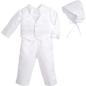 Lito Angels Baby Jongens Doopsel Doop Wit Satijn Pak Kleding Doopkleding Doopkostuum Set met Kap Maat 74 80 (Leeftijd 6-12 maanden) Lange Mouw