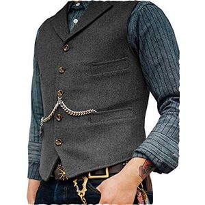 AeoTeokey Klassieke Mens Wol Tweed Pak Vest Casual Mouwloze Jas Visgraat Vest voor Smoking, Grijs, XXL