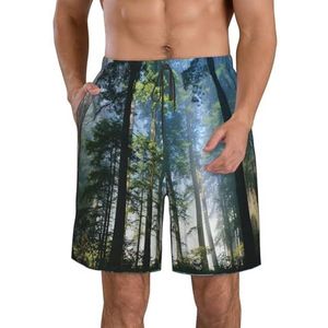PHTZEZFC Nationale parken Sunshine Trees Print strandshorts voor heren, lichtgewicht, sneldrogend trekkoord zwembroek met zakken, Wit, M