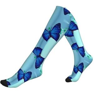 DEXNEL Blauwe Vlinder Compressie Sokken Voor Mannen Vrouwen 20-30 Mmhg Compressie Sokken Voor Sport Ondersteuning Sokken, 1 zwart, Eén Maat