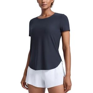 CRZ YOGA Cloudweight workouttops voor dames, lichtgewicht sportshirts met korte mouwen, T-shirts met zijsplit voor hardlopen in de sportschool echte marine L