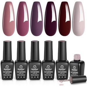 Beetles Red Gel Nail Polish Set - Peach Pink Polish Kit Purple Burgundy Red Nail Gel Polish Skin Tone Nail Polish - Soak Off Nail Lamp Nail