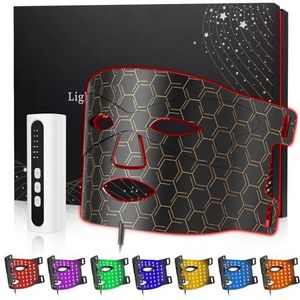 KIMTAR Led-gezichtsmasker, roodlichttherapie voor gezicht, 7-kleuren voor acnebehandeling, rimpelvermindering en huidverjonging, draadloos draagbaar roodlichtmasker voor huidverzorging thuis gezicht
