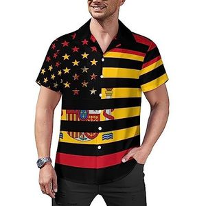 Spanje Amerikaanse vlag heren casual button-down shirts korte mouw Cubaanse kraag T-shirts tops Hawaiiaans T-shirt 4XL