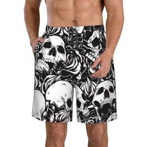 JIAWUJYNB Zwarte strandshorts voor heren, met bloemenprint, met sneldrogende technologie, lichtgewicht en casual, Wit, XL