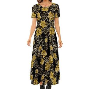Pineapple dames zomer casual korte mouwen maxi-jurk ronde hals bedrukte lange jurken XL