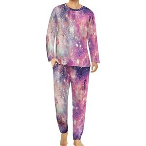 Veelkleurige Galaxy heren pyjama set lounge wear lange mouw top en onderkant 2 stuk nachtkleding