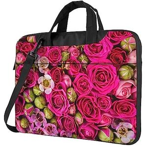 ZaKhs Rose Bloem Bloemenprint Laptop Tas Met Schouderriem Computer Tas Slanke Handtas Voor Vrouwen Mannen, Zwart, 15.6 inch