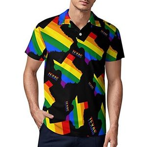 Texas State Map in LGBT Regenboog vlag heren golf poloshirt zomer korte mouw T-shirt casual sneldrogende T-shirts S