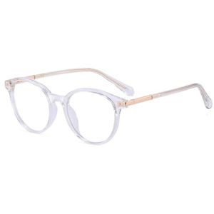 moomoobird Blauw licht blokkerende glazen vrouwen mannen TR90 ronde glazen montuur retro bril lente scharnier, transparant, Large