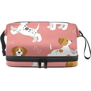 Grote capaciteit reizen cosmetische tas, make-up tas, waterdichte make-up tas organizer, puppies Beagle Dalmatian Jack Russell Tterrier roze, Meerkleurig, 27x15x14 cm/10.6x5.9x5.5 in